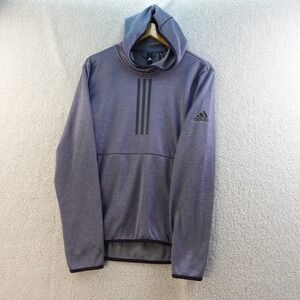 Adidas ClimaWarm Hoodie Mens S Pullover 3 Stripe Heather Gray Activewear Stretch